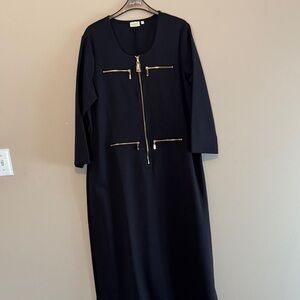 Spartina 449 Black Long-Sleeve Midi Dress with Gold Zippers